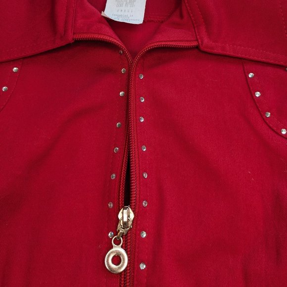 3/$15 Vintage 80s Red Jacket w Crystal Buttons, Rhinestones, & Shoulder Pads - Picture 4 of 10